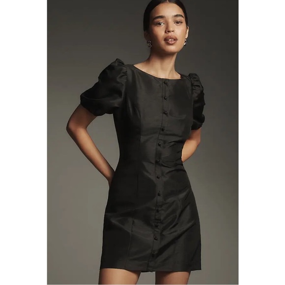 Hutch Dresses & Skirts - Anthropologie Hutch Cove Black Boat Neck Button Front Puff Sleeve Mini Dress